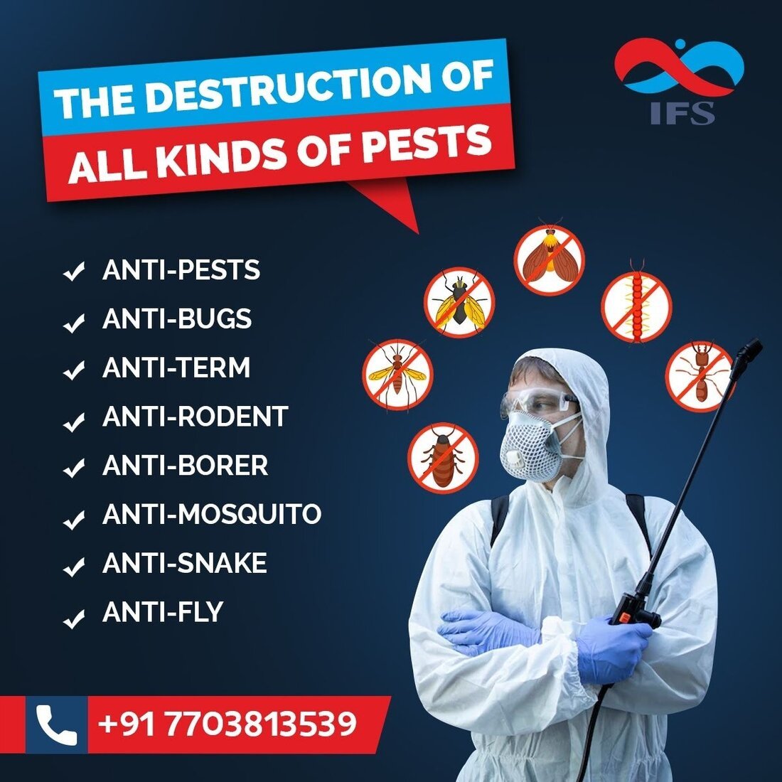 Indian Facility Services pest control — rodent, mosquito, termite, bed bug, woodborer, snake and fly treatment